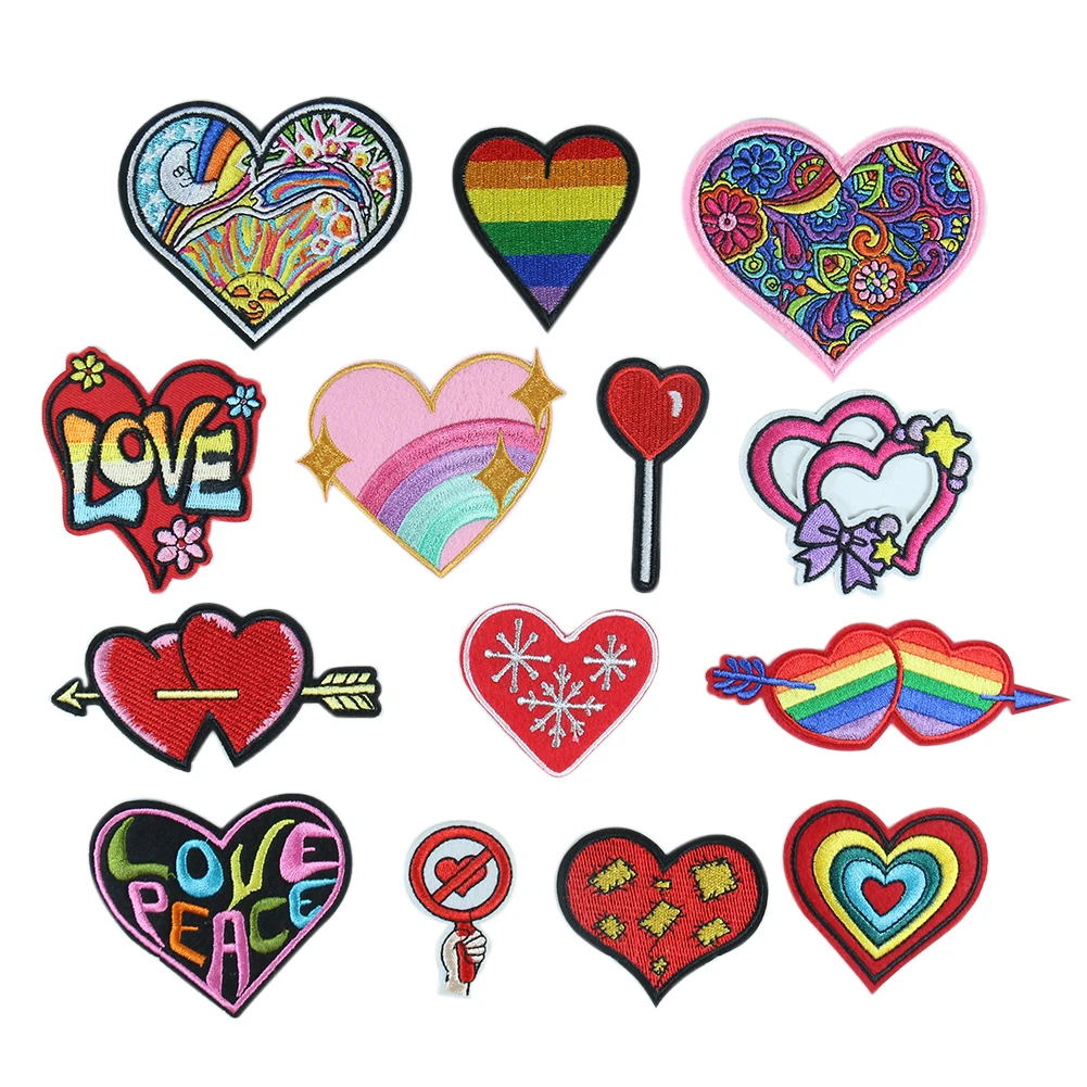 Personalised embroidered heart shape name patch badge multicoloured border 