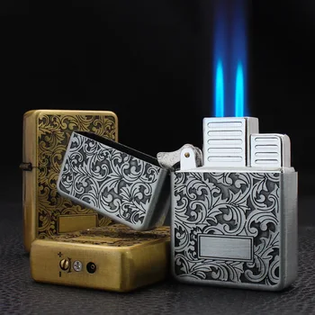 ZD933 13  Tang Grass Relief Craft Windproof Jet Flame Lighter Metal Double Fire Inflatable Igniter Wholesale