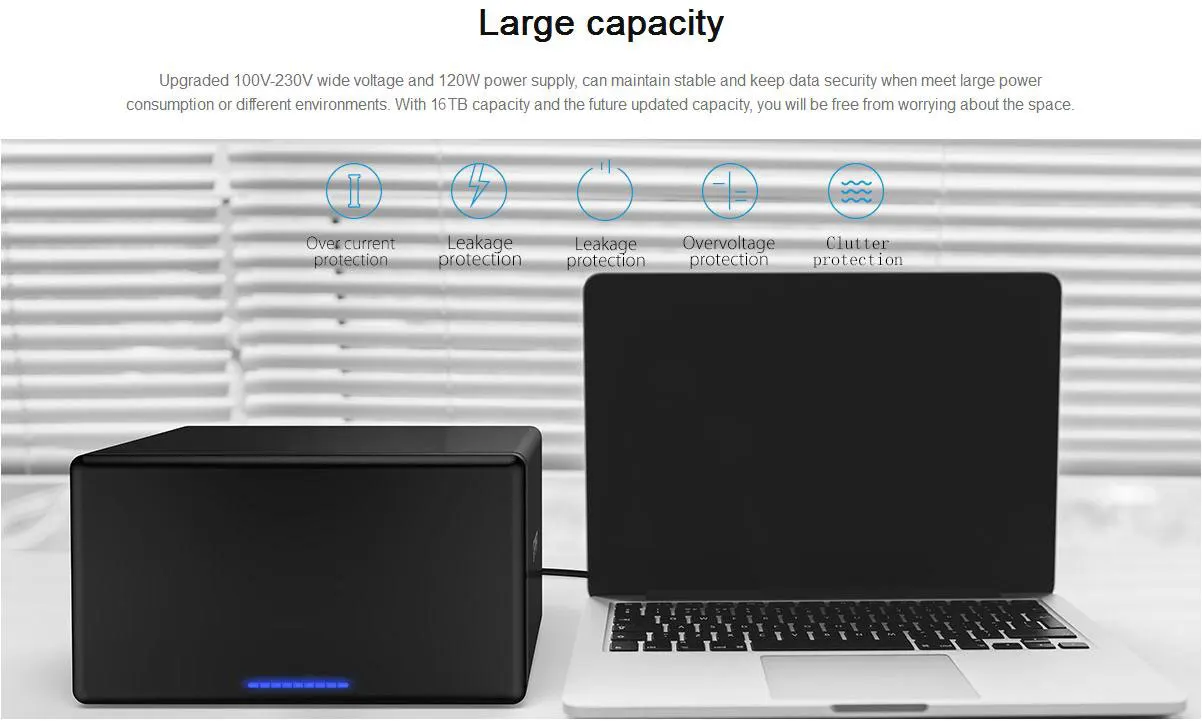Orico 8 Bay Toolfree Aluminum Hard Drive Enclosure With 2 Buildin