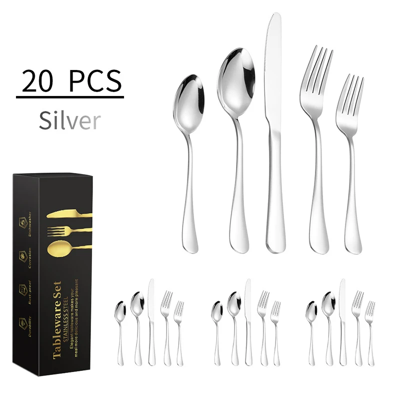 Service For 5 Stainless Steel Silverware Set Of 20 Pieces Cutlery