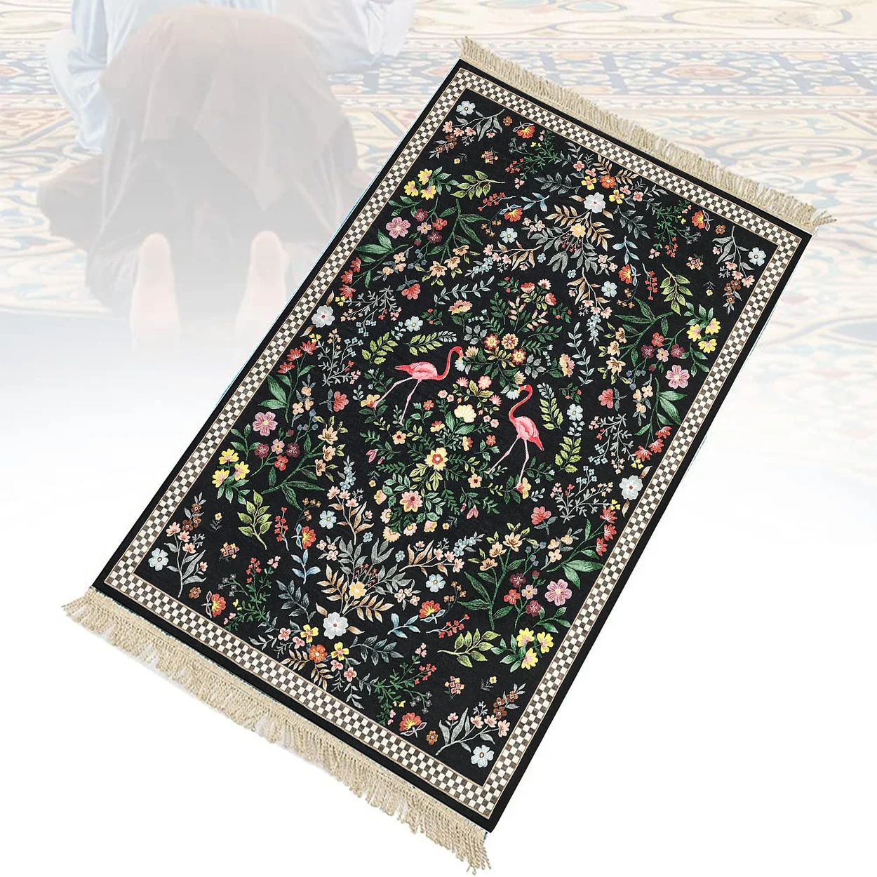 Tapis de prière musulman lavable en polyester jacquard de haute qualité, 80 x 120 cm, antidérapant, pour la maison, le Hajj et les prières à la mosquée._voghion.com