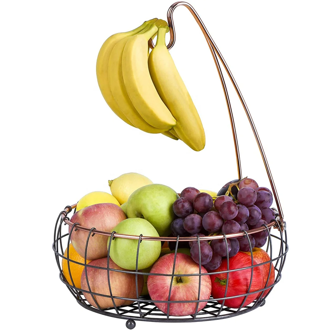 Large Fruit Bowl Holder with Banana Hanger Hook Tree Fruit Bowl