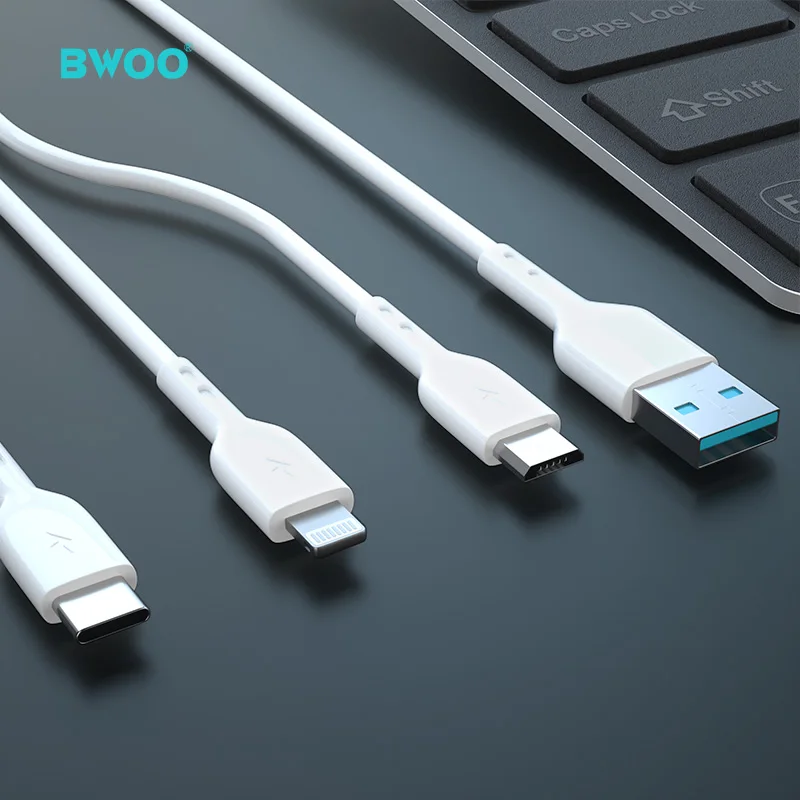 BWOO High Quality Power Only Multi Usb Charger Cable Pvc Material Mobile Phone Universal 3 In1 Usb Charging Cable