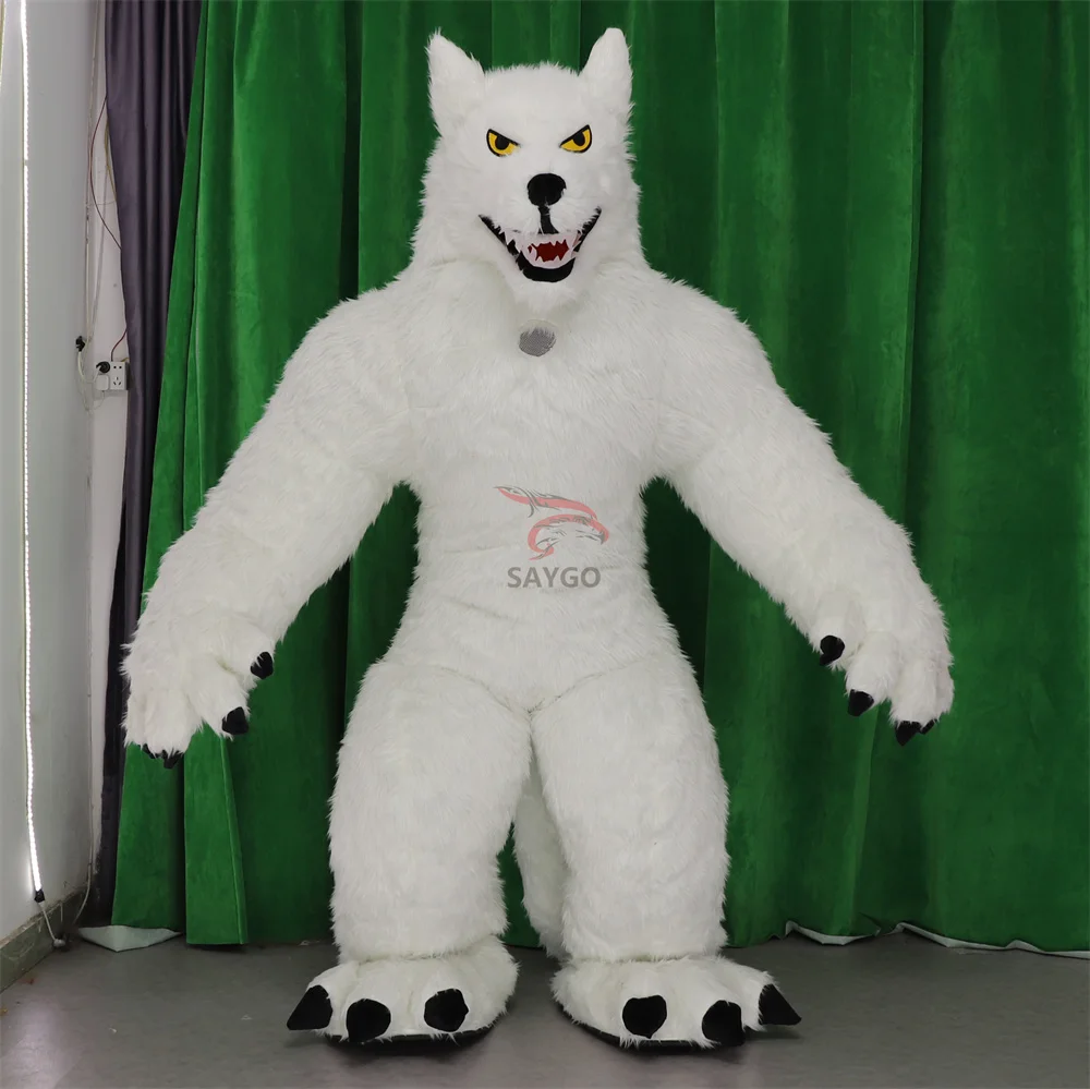 Hungriger Wolf Maskottchen Kostüm Kinder – Plüsch Overall Mit Kopf & Füßen