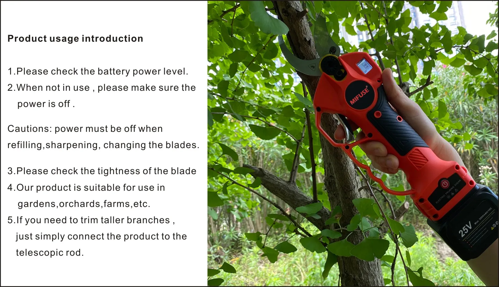 40mm Cordless Progressive Battery Powered Scissors Pruning Professional Electric Pruner Vineyard