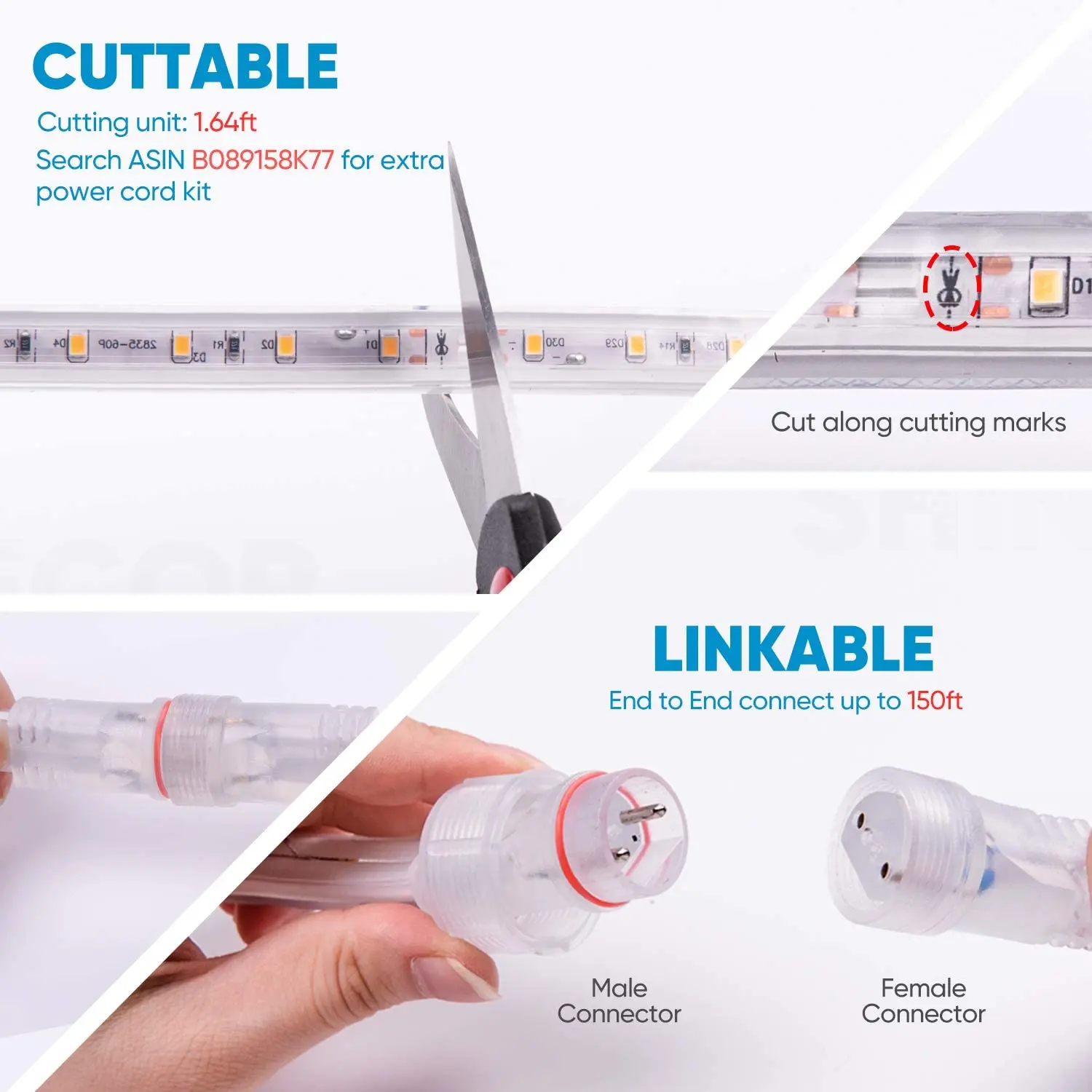 Led Light Ropes High Voltage Led Strip Ac230v 100v Ip65 Diy Christmas