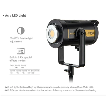 In Stock Godox FV150 150W FV200 200W High Speed Sync Flash LED Light with Built-in 2.4G Wireless Receiver + Remote Control detail image