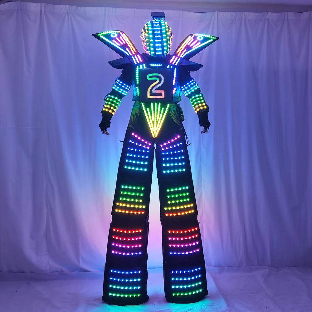 Fantasia de Robô LED para Adultos com Traje Luminoso, Jaqueta com Display  no Peito, Capacete, Luvas a Laser para Performance em Salão, image size:1000x1000