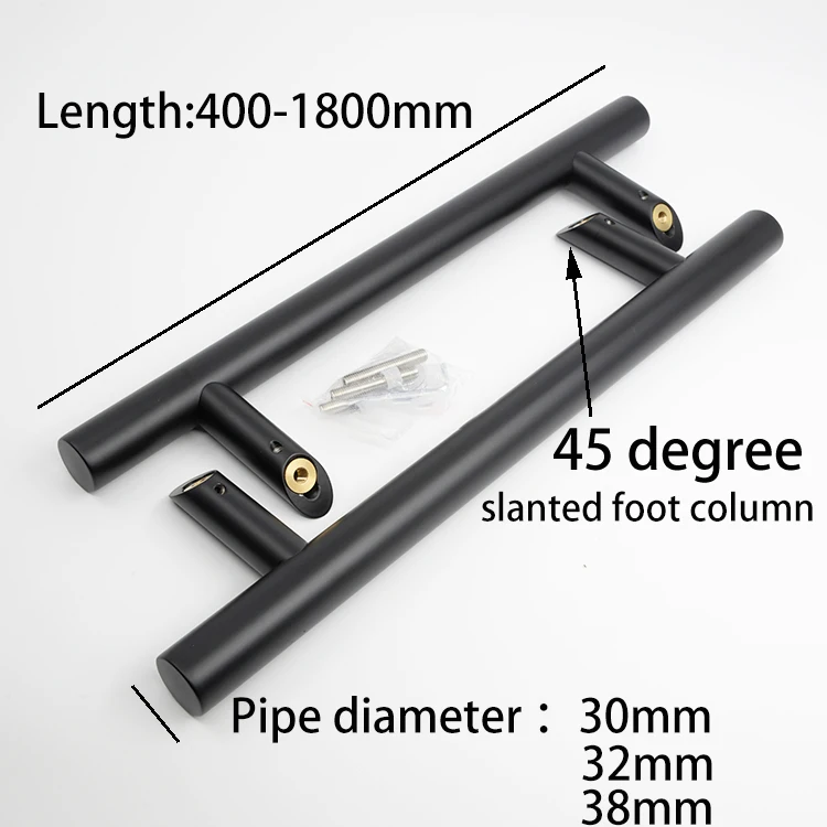 OEM Handle Factory Custom Modern 45 Degree Slanted Foot Column Push Pull Stainless Steel Glass Wood Door Handle Matt Black