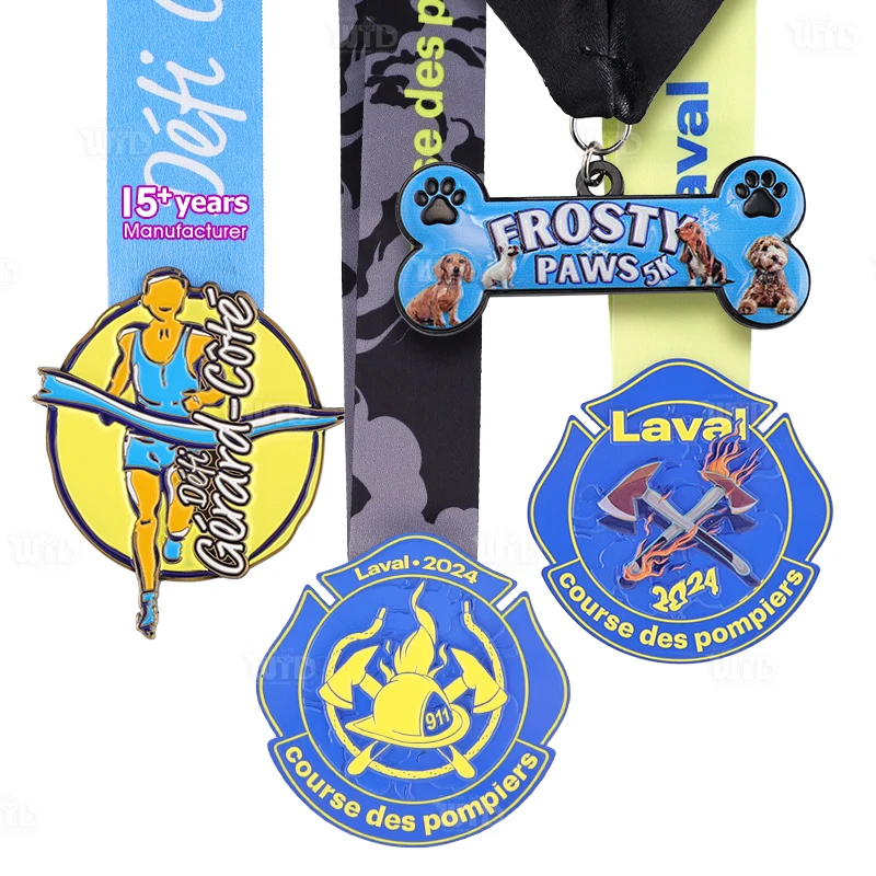 Medalha Personalizada de Fábrica para Corrida Divertida e Maratona com Fitas, Medalha em Liga de Zinco, Medalha Esportiva Personalizada com Esmalte 3D