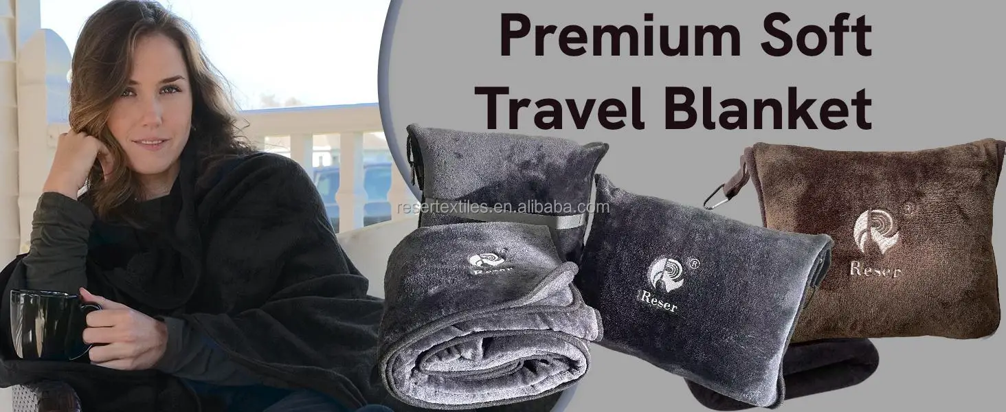 2-in-1 Premium Travel Blanket and Pillow Customizable Logo Hand Luggage Belt with Backpack Clip Perfect Carry-On Accessory