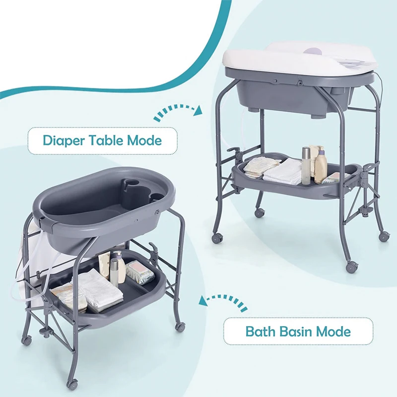 Baby Changing Table With Bathtub Foldable Infant Diaper Changing