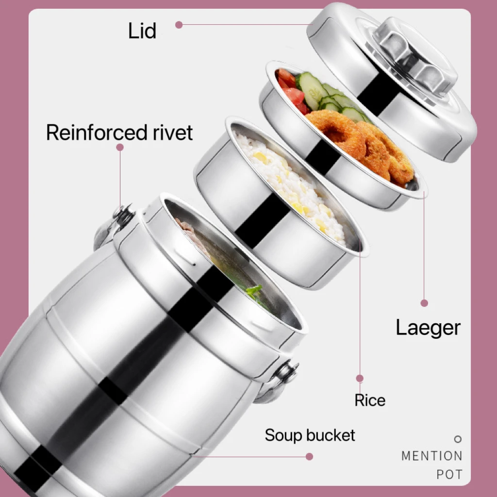 Drum Shape 3 Layer Round 8L Lunch Box Tiffin Box Stainless Steel Thermal Food Carrier