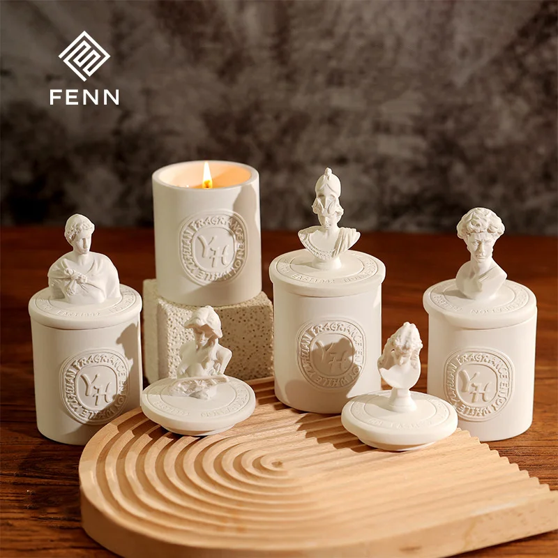 Scandinavian Nordic artistic Resin Gypsum Candelae Holder vas impressum Reusable Kaarsen Donum aromaticum Candle Jar Cum Lid