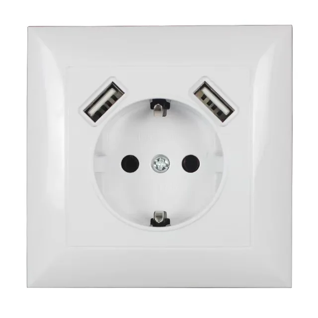 OEM Jue Hong EU Standard European German Schuko Wall Sockets and Switch with 2 USB 220-250V 16A Power Socket Colour White