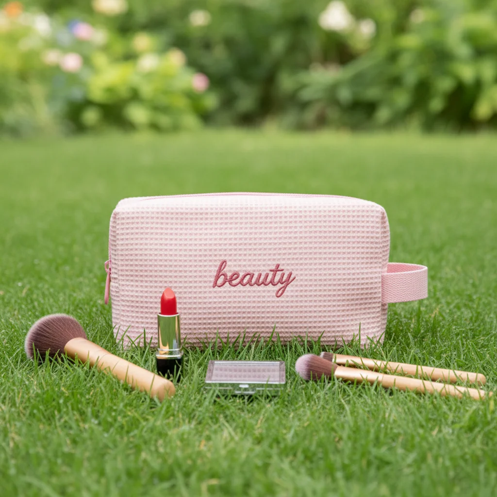 Wholesale Fashion Custom logo Large Capacity Travel Portable Quilted Waffle Makeup Bag with Soft Handle