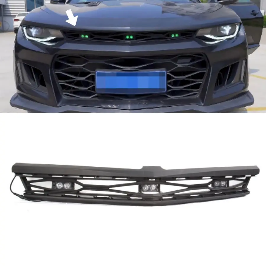 TIYPEOR Front Bumper Grille With LED Light for 2016 2017 2018 Chevy Chevrolet Camaro ZL1 Grill Hood Car Engine Hood