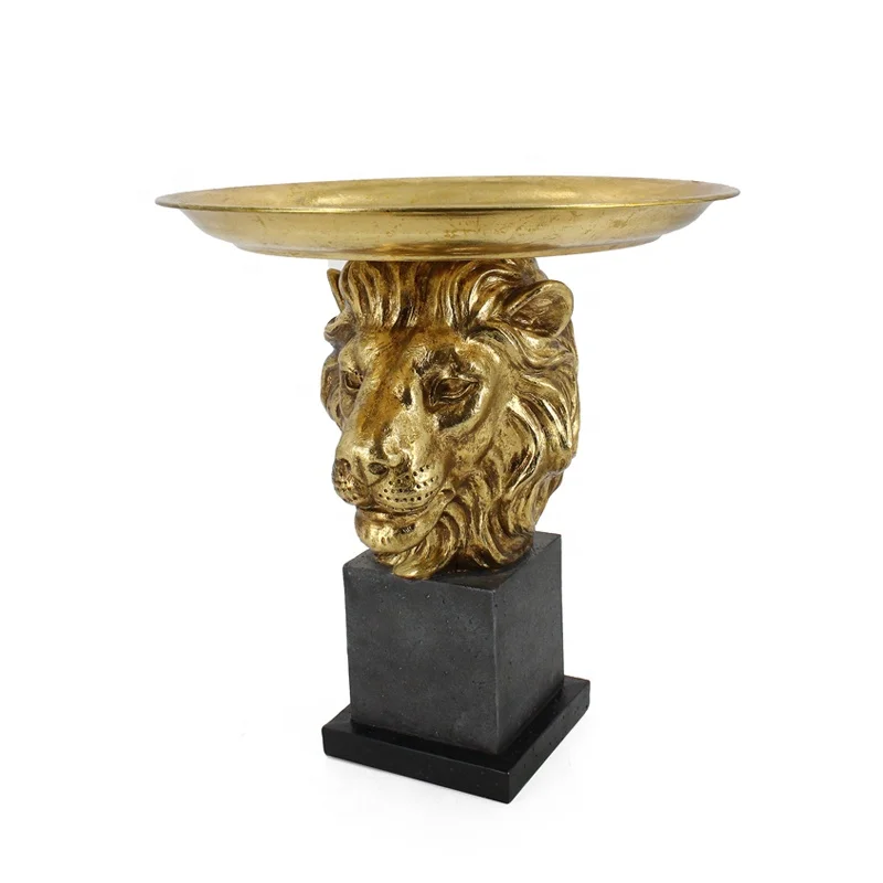 2020 New Design Metal Tray  Decorative Resin Animal Head Lion Base Serving Tray