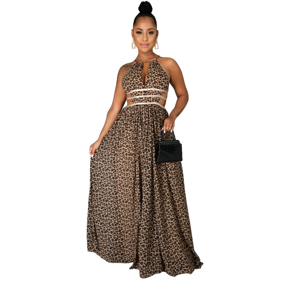 Elegant Maxi Dresses,Leopard Print 