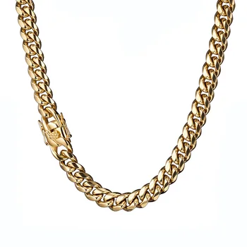 Hip hop jewelry diamond cut stainless steel new real 14k gold plated miami cuban link Chain design for men