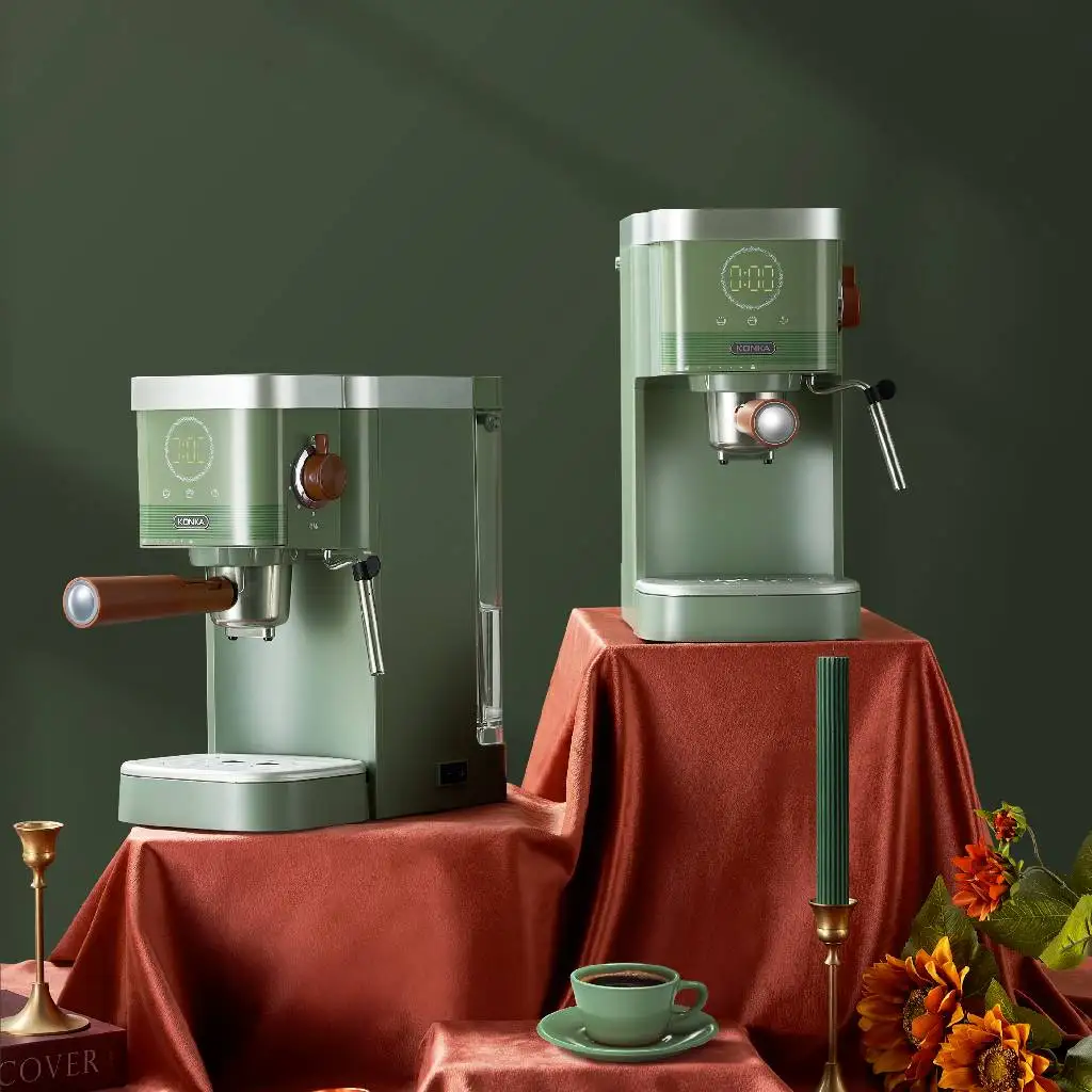 Machine à café rétro verte pour la maison, petite mousse de lait à vapeur  commerciale italienne entièrement semi-automatique, PE3606