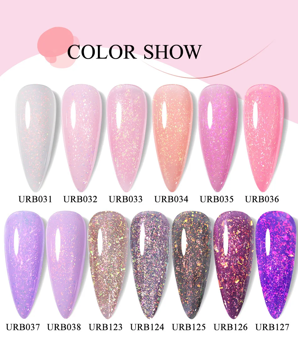 Ur Sugar 7ml Pink Gold Flakes Shimmer Vegan Nail Rubber Base Coat Gel ...