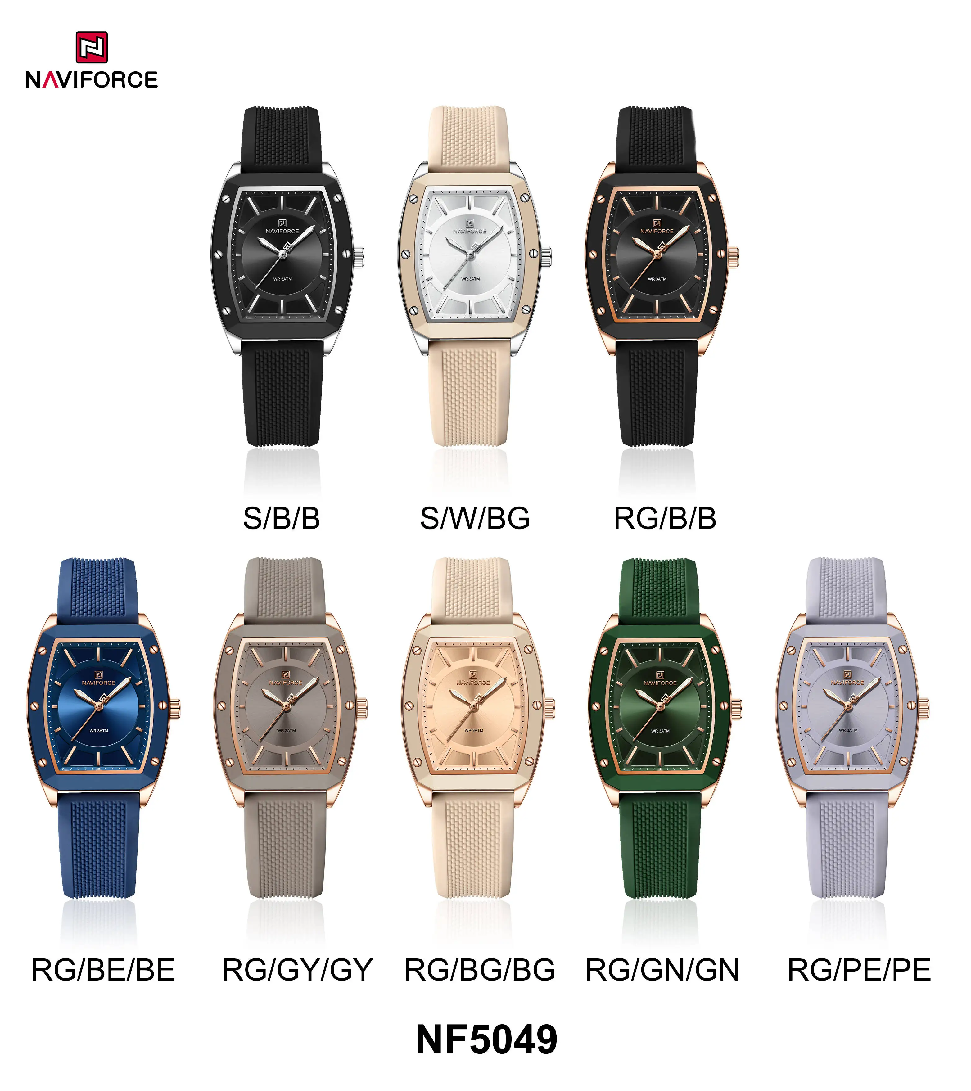 NAVIFORCE 5049 Watch Women Elegant Fashion Quartz Watches Silicone Strap Sports Ladies Watch Big Dial Waterproof Wristwatch