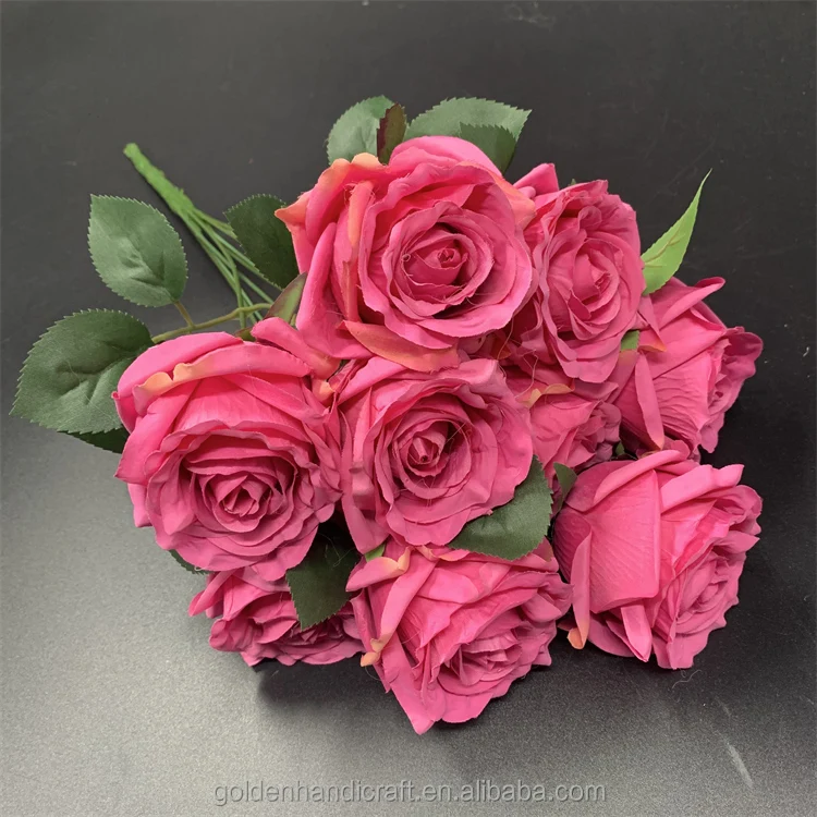 Qslhsy011 High Quality Big Head Roses Artificial Roses Flower Bouquet