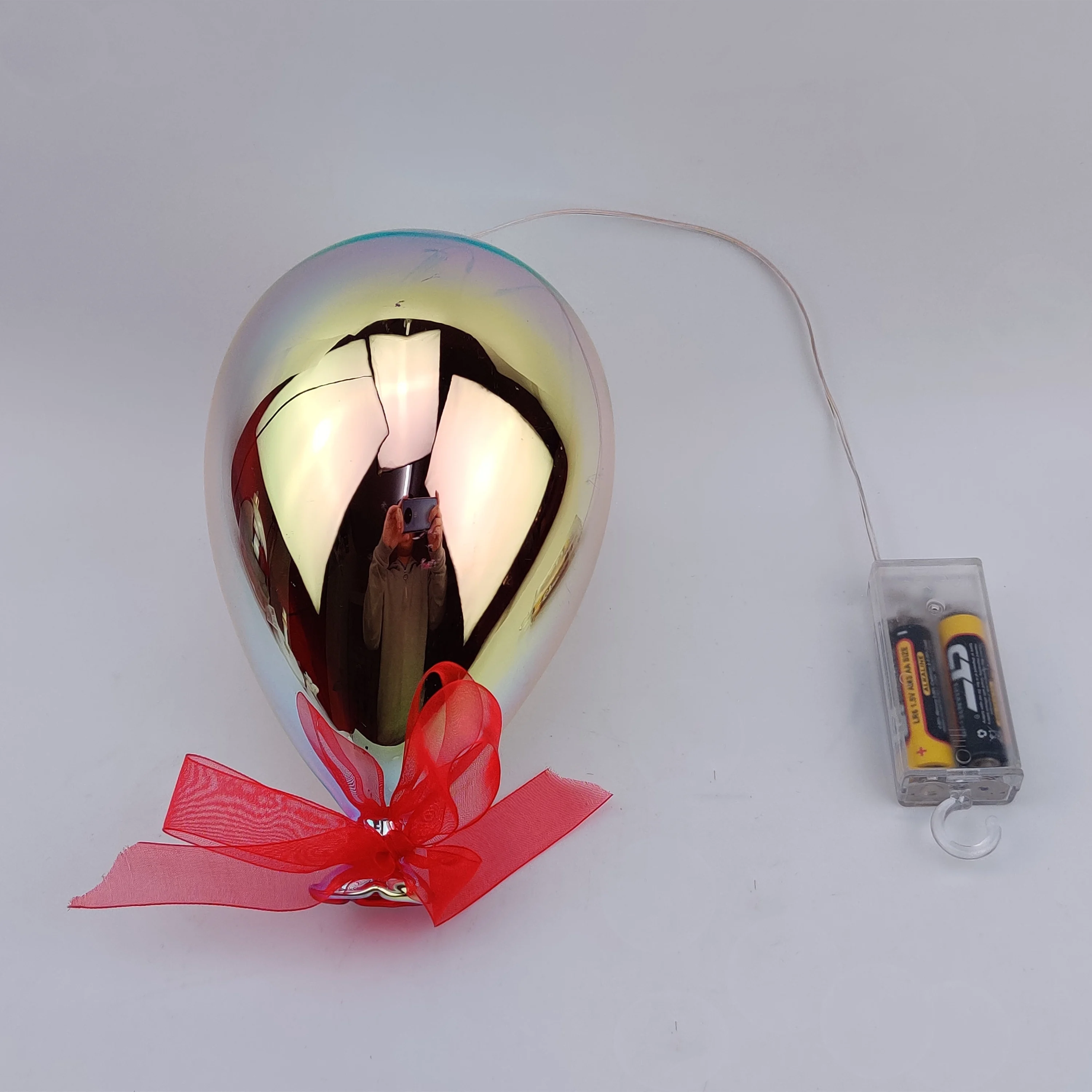 Christmas decoration supplies glass balloon with curling ribbon roll led lighted glass ornaments