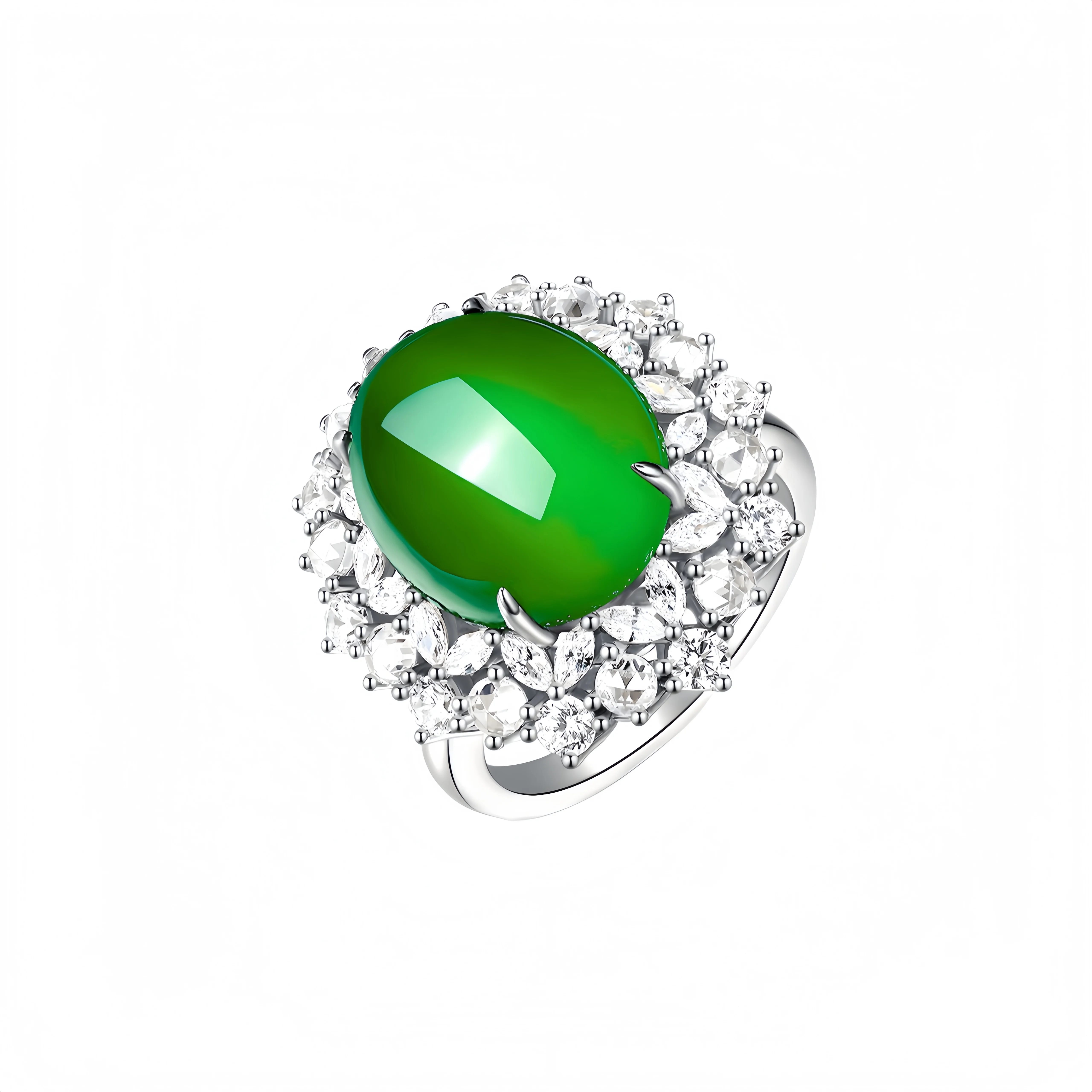 MUSHAN Jewelry Factory S 925 Sterling Silver Ring Luxury 5A High Carbon Diamond Wedding Band 12mm Ice Green Jade Rings for Women