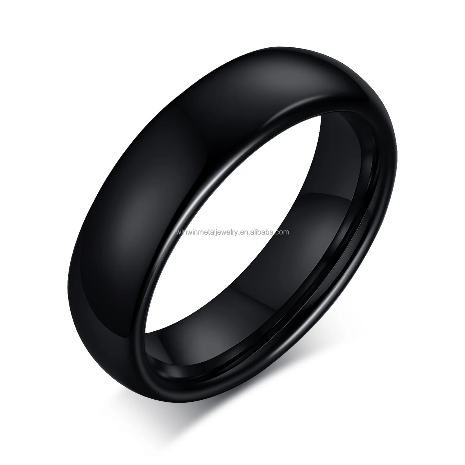 6mm Simple Classic Black Polished Tungsten Wedding Band Ring Trendy Gift for Engagement and Parties