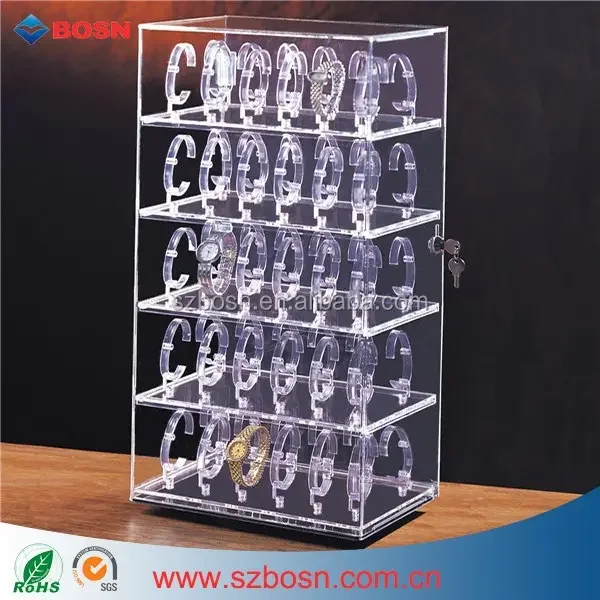 Acrylic Watch Display Case Revolving Lockable Acrylic Watch Stand Holders Watches Stand
