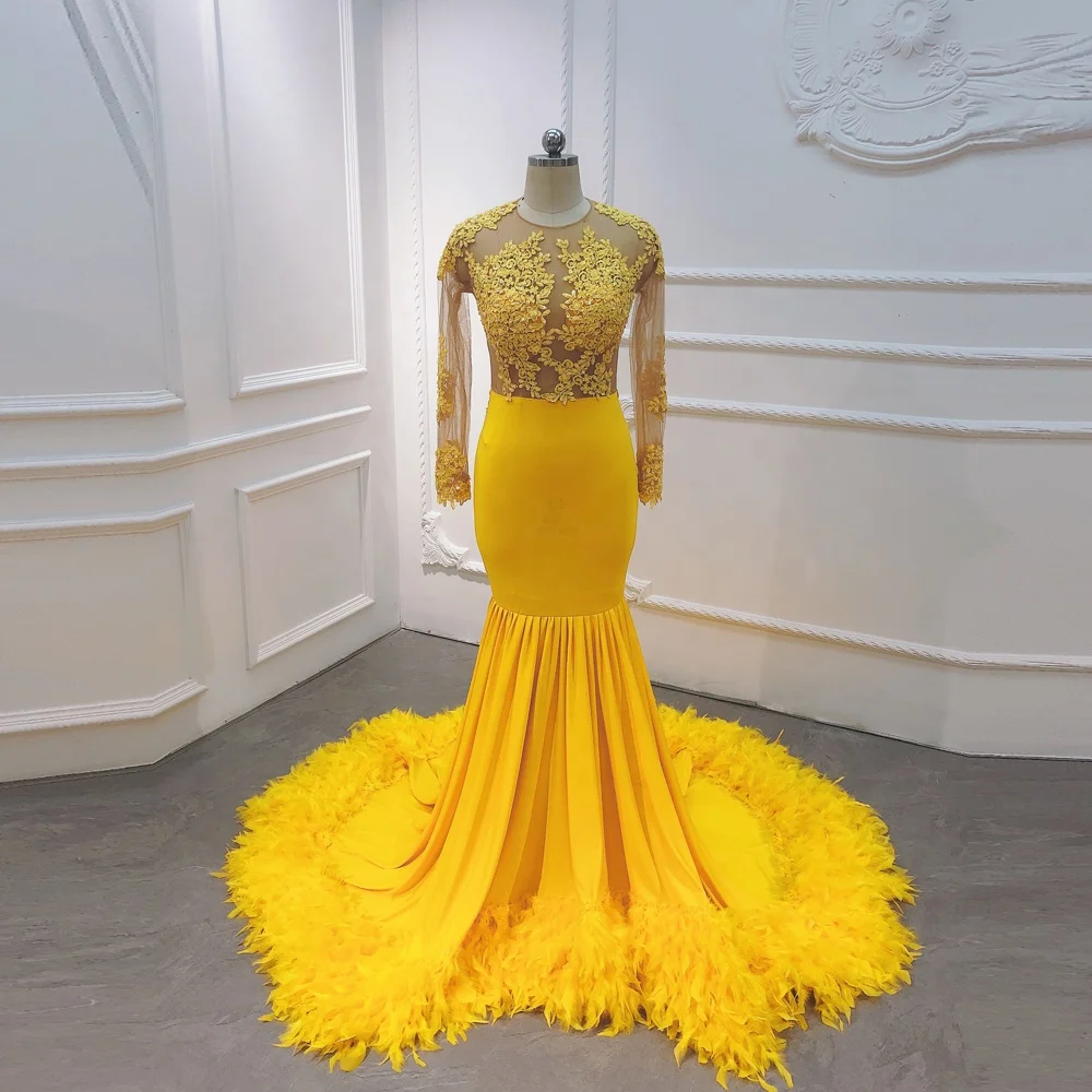 Ruolai OEV-L4335 Plus Size Elastic Sexy Girl Mermaid Feather Homecoming  Dress Long Prom Dresses for Girls