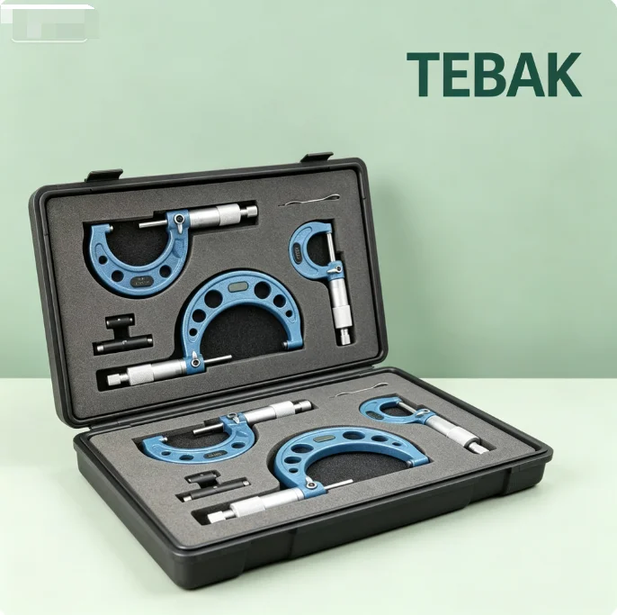 0-100mm Outside Micrometer Set TEBAK High Precision Spiral Outer Diameter Micrometer 3/4/6 Sets Available