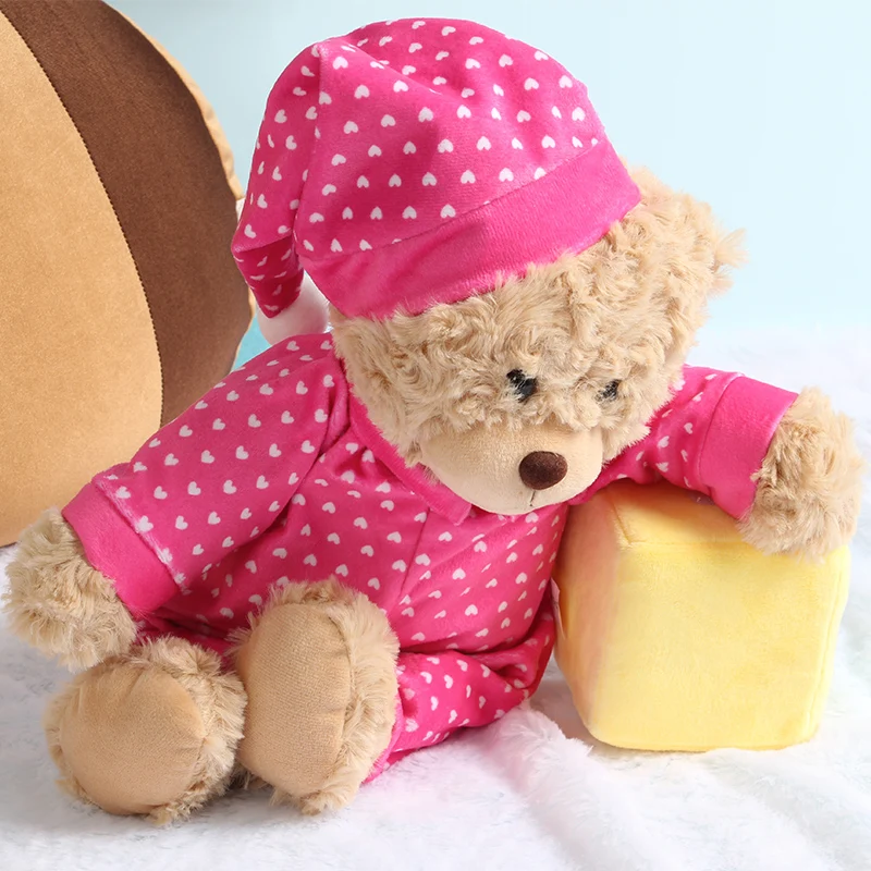 New Design Custom Plush Animal Hug Baby Sleep Comfort Rattle Toy Sleeping Bear