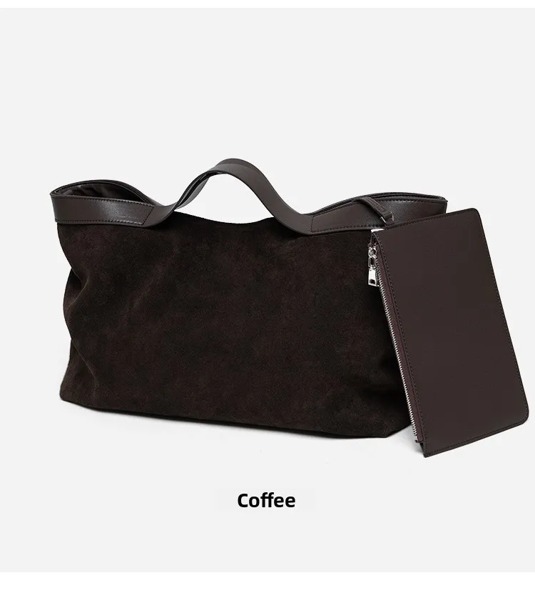 Cross-border Autumn Winter New Retro Tone Genuine Leather Women’s Shoulder Handbag Tote Bag Single Strap Large Capacity Zipper