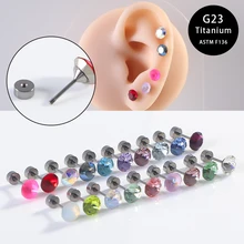 20G fine needle Body jewelry F136 titanium alloy Earrings Multicolor drill Piercing jewelry G23 Titanium fashion Ear stud