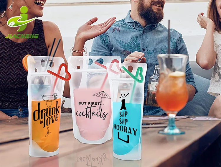 Custom Plastic Stand Up Party Beverage Bag Zipper Clear Juice Drink