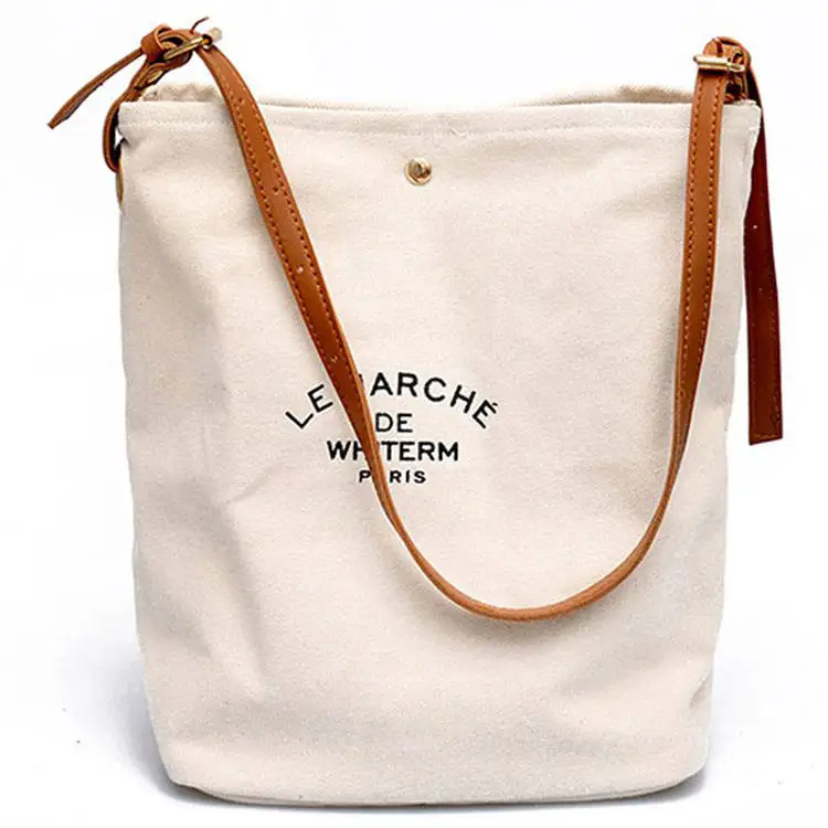 Source Leather handle canvas bag custom print promotional 100% cotton  canvas tote bag wholesale on m.