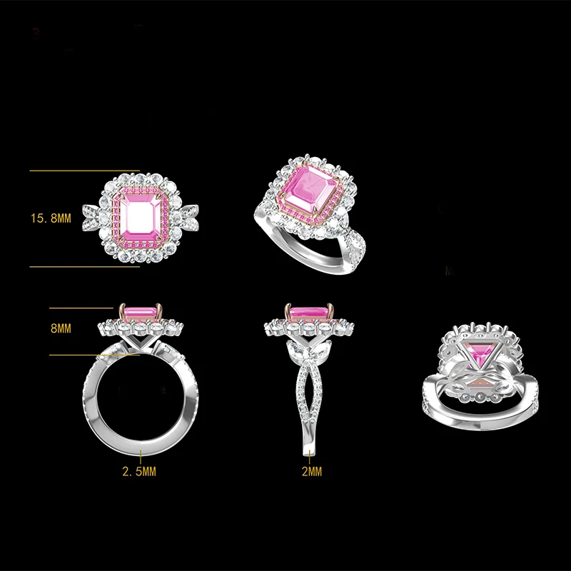 Luxury 2.13 Ct Radiant Cut Orange Pink Lab Diamond Ring with Side White DEF Diamond 18K Gold White Proposal Gift