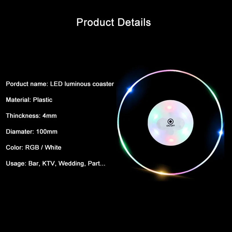 product super thin rgb led glow coasters colorful illuminated cup bottle stands waterproof plastic odm oem halloween fashionable coaster-2