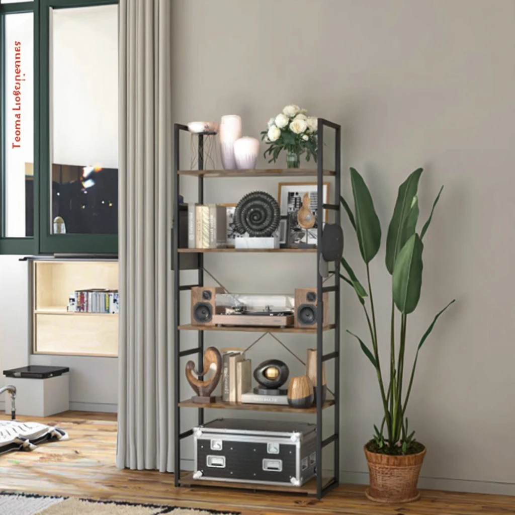Tall Bookcase Shelf Storage Organizer, Wooden Book Shelf for Bedroom, Living Room and Home Office, Vintage Design,Waterproof