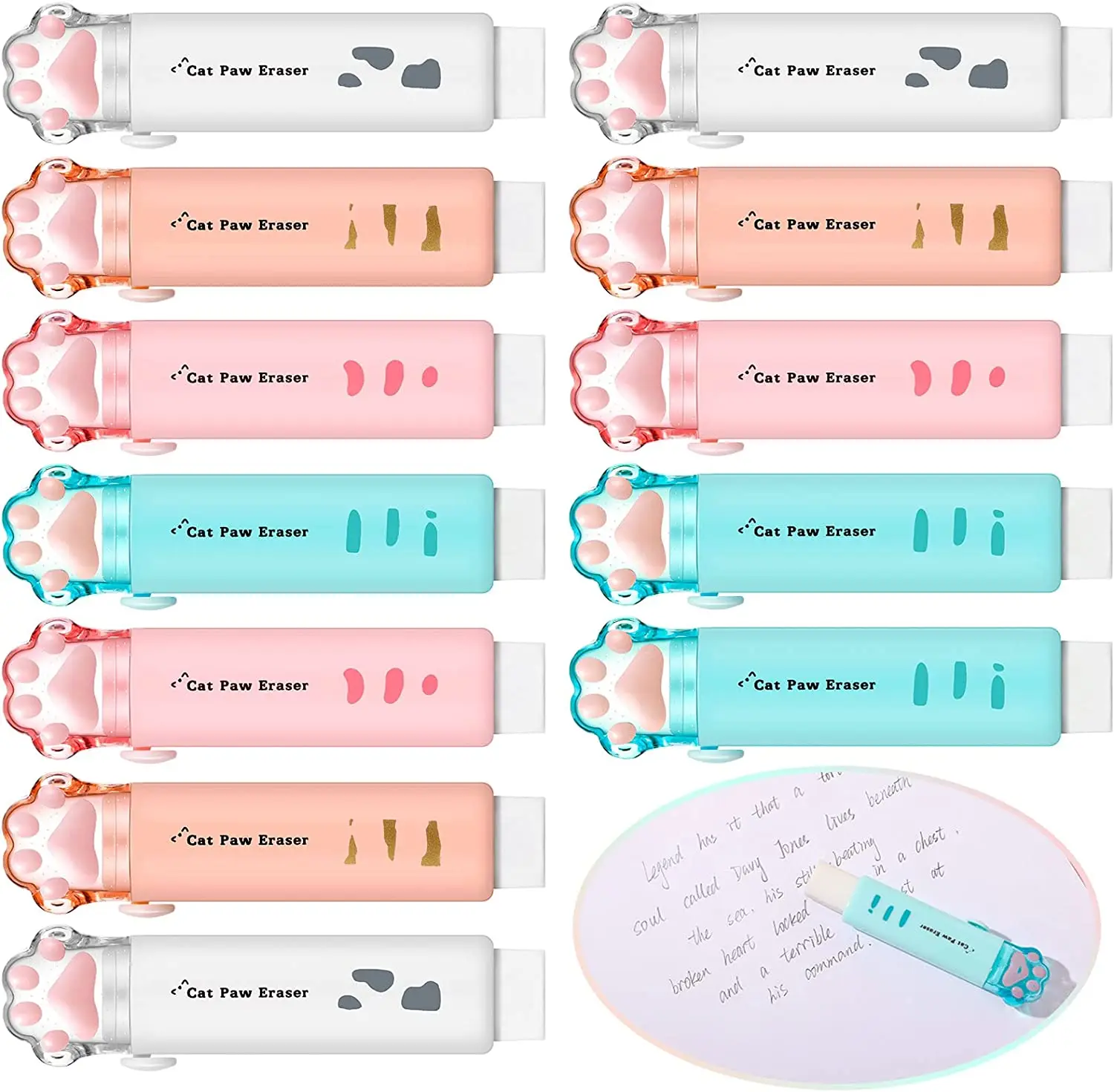 Ластик-карандаш выдвижной в форме кошачьей лапы, милые резинки для детей, голубые, белые, оранжевые, розовые ластики, кавайный ластик
