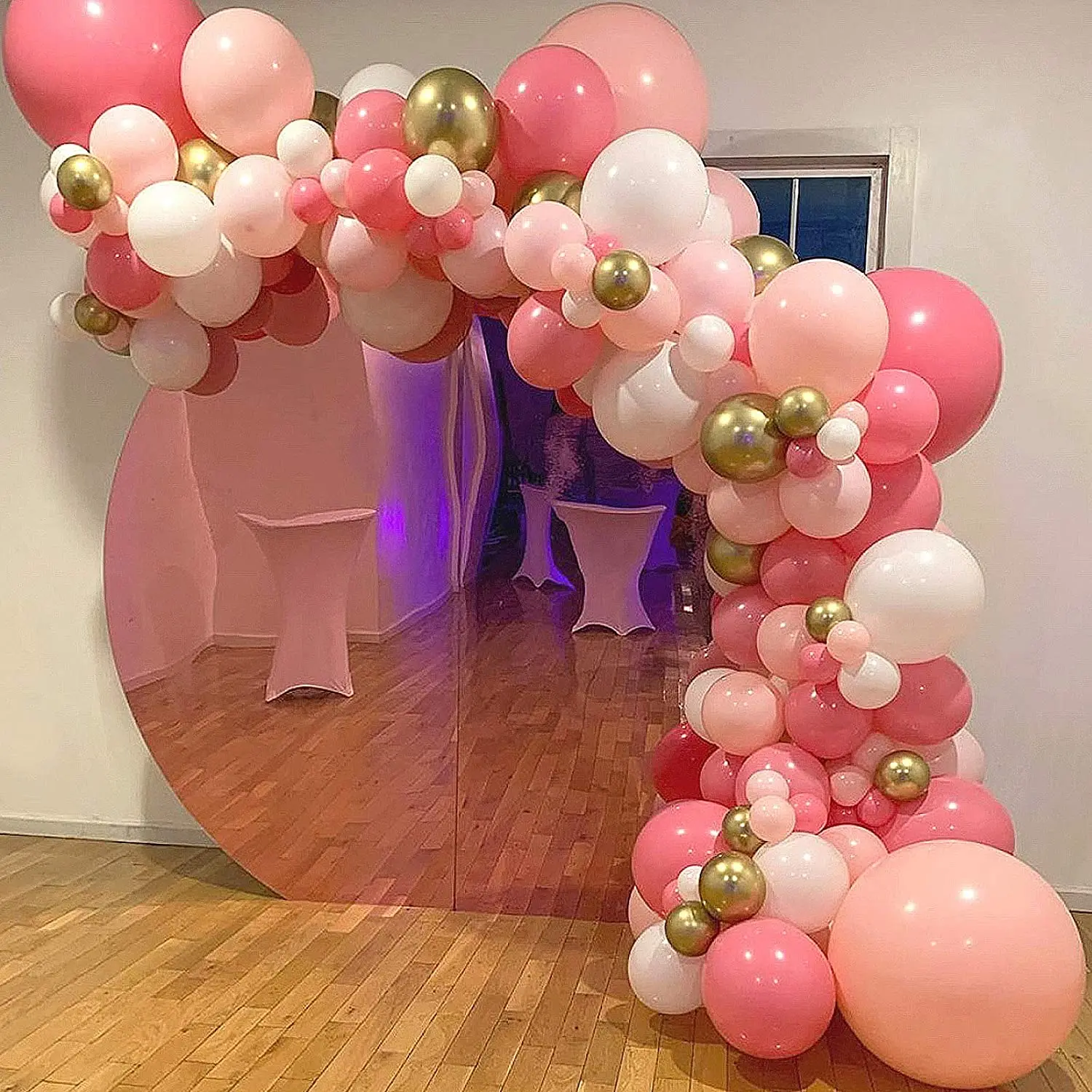 Kit de arco de guirnalda de globos rosados, 130 piezas de arco de globos de  color rosa intenso dorado y rosa intenso, hojas de palma tropicales
