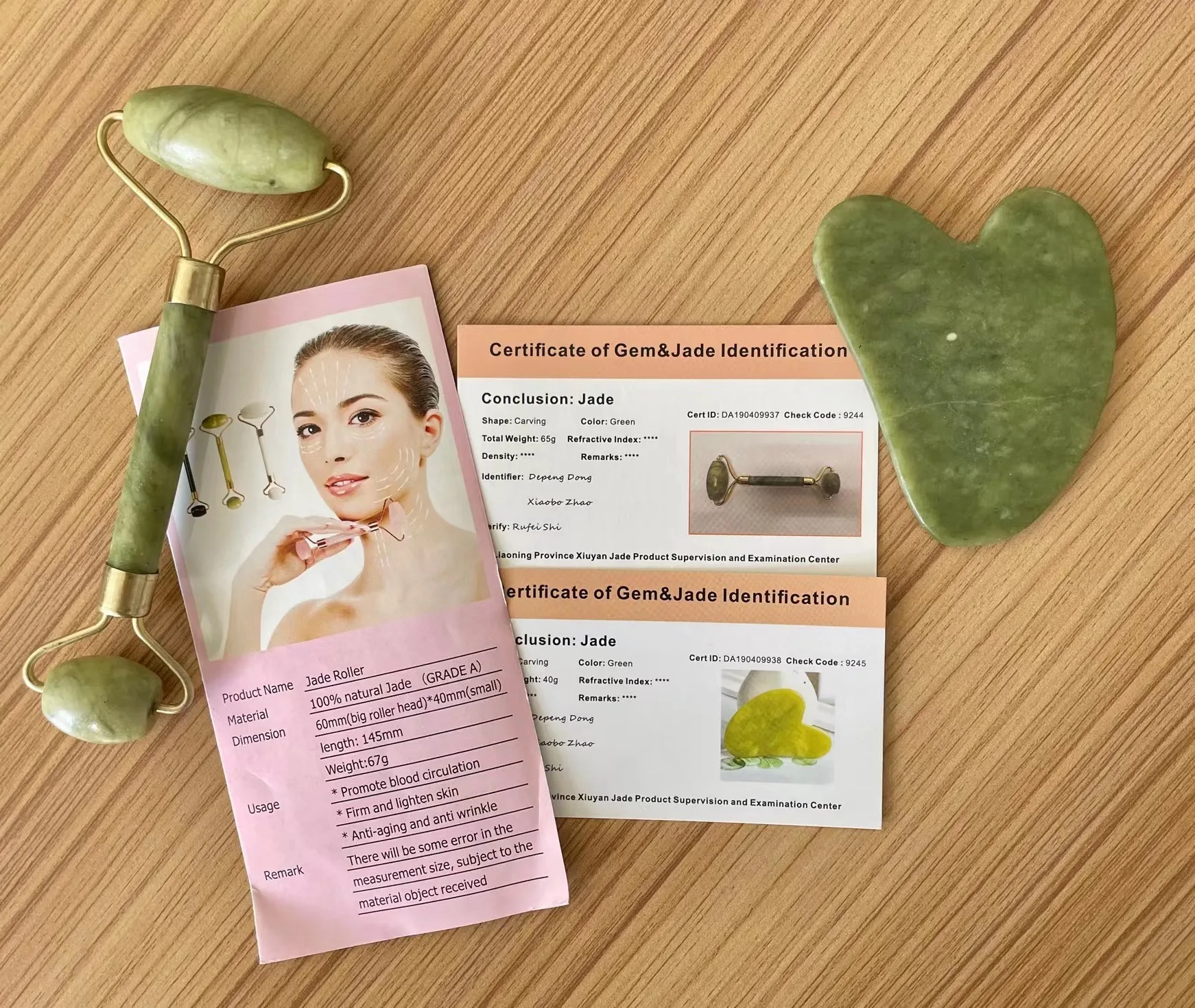 100% Natural Xiuyan Green Jade Roller And Gua Sha Tools Set Facial ...