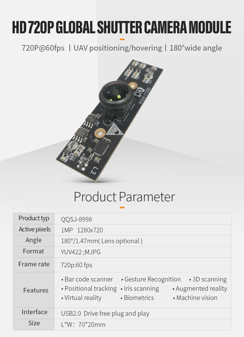 DGZX 1MP HD 60fps 720P USB Mini Global Shutter Camera Module插图