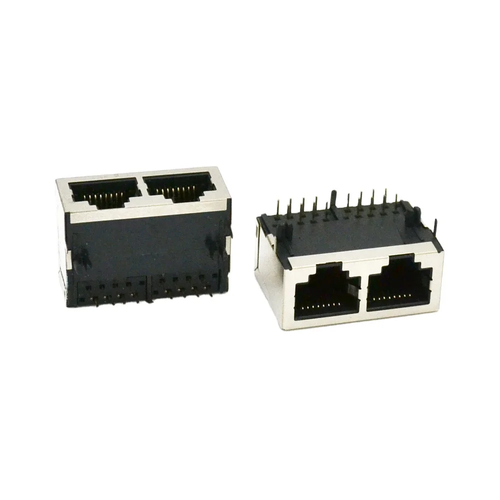 Rj45 Female Pcb Connector 2 Ports Ftp Ethernet Rj45 Socket Jack - Buy 2 ...