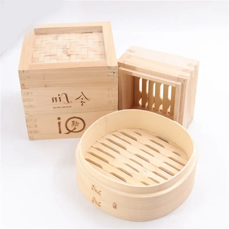 Bambus Eco-Friendly 2-Layer Bamboo Baozi Steamer Square Shape Nature Dimsum Chinese Foods for Breakfast Shop Wooden Baozi