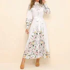 Dress Maxi Dresses Women Woman Vintage Design Mock Neck Long Lantern Sleeve Belted Floral High Waist Maxi Dress