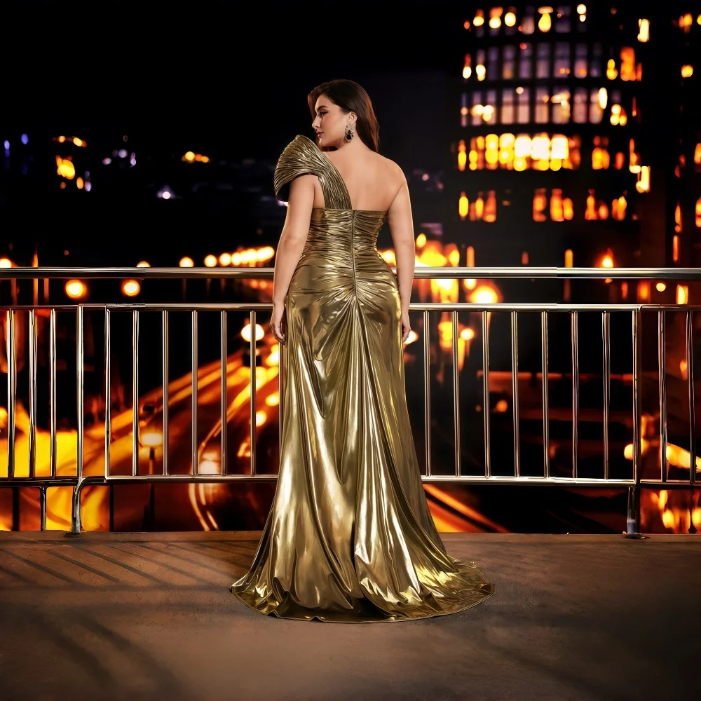 Luxury Gold Satin Empire Waist A-Line Maternity Lace Maxi Evening Dress for Ladies Elegant Pleated Direct From Manufacturers
